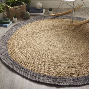 Jute Border Grey 150cm Circle Circle UK Mainland Free Shipping