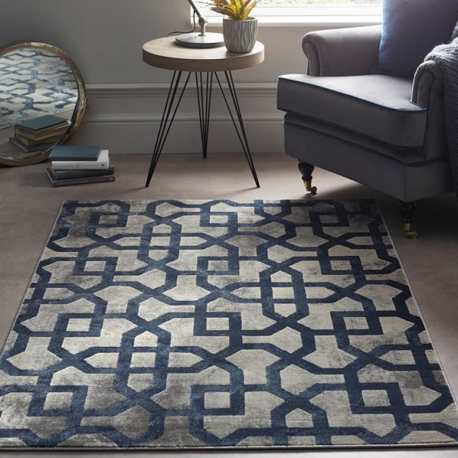 Avanti Grey Blue Geometric | 80 x 150cm Budget UK Mainland Free Shipping