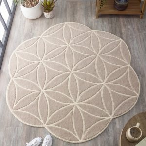 Bloom Light Grey Abstract Wool Circle Rug  |  160cm diameter Shaggy UK Mainland Free Shipping