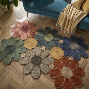 120x170cm Multi Colour Flower Shaped Jute Rug Jute UK Mainland Free Shipping