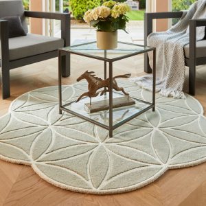 Artistic Green Circular Wool Rug  |  160cm diameter Shaggy UK Mainland Free Shipping