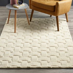 Handcrafted 3D Ivory Wool Rug with Stunning Basketweave Pattern |  120cm x 170cm Wool UK Mainland Free Shipping