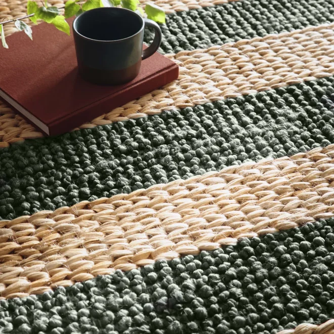Bondi Jute Stripe Natural Bottle Green Sisal & Jute Rugs UK Mainland Free Shipping