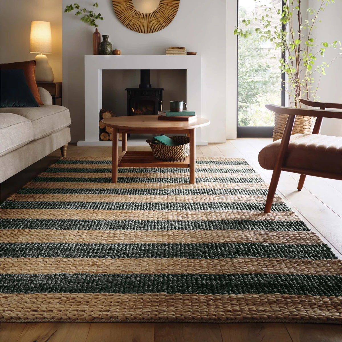 Bondi Jute Stripe Natural Bottle Green 5 Bondi Jute Stripe Natural Bottle Green Sisal & Jute Rugs UK Mainland Free Shipping
