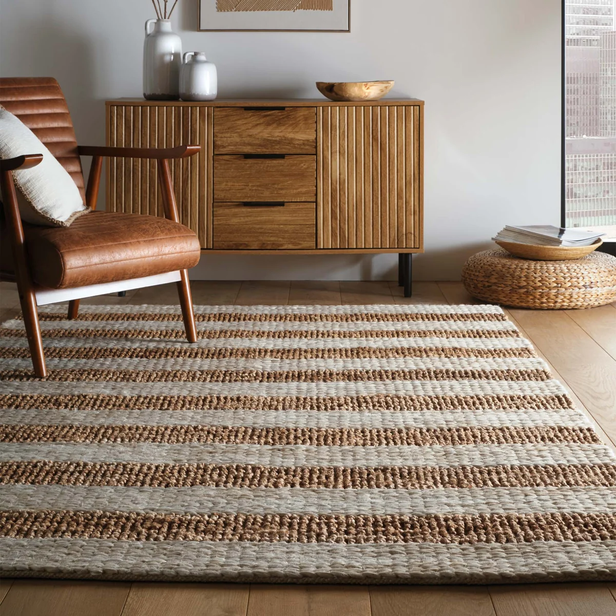 Bondi Jute Stripe Cream Natural 5 Bondi Jute Stripe Cream Natural Sisal & Jute Rugs UK Mainland Free Shipping