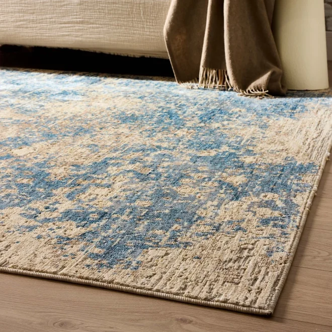Oren Blue/Cream Contemporary Rugs UK Mainland Free Shipping