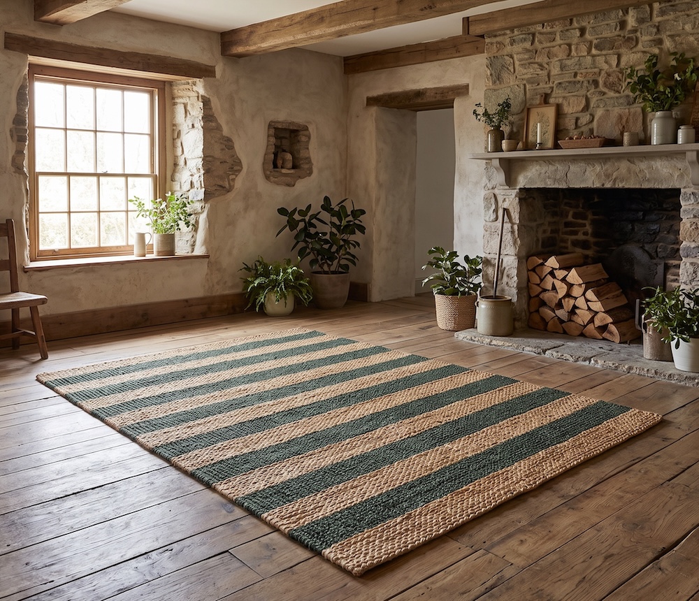 Bondi Jute Stripe Natural Bottle Green Bondi Jute Stripe Natural Bottle Green Sisal & Jute Rugs UK Mainland Free Shipping