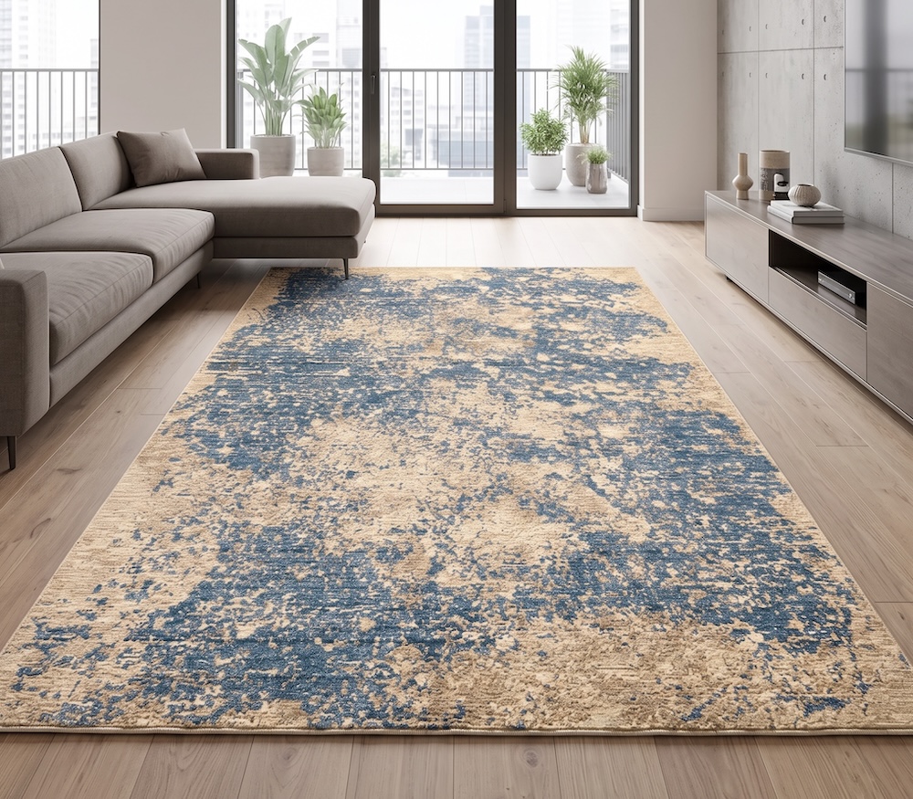 Oren Blue/Cream Oren Blue/Cream Contemporary Rugs UK Mainland Free Shipping